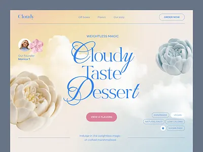 Cloudy — Handmade Desserts Website animation design dessert website food hero section landing page design motion graphics product page ui uiux ux web web design website