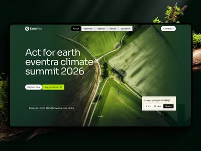 EarthRise | Climate Summit Landing Page 2026 summit clean design climate change environmental event website green tech landing page minimalist ui modern ui responsive web saas sustainability ui ux web design