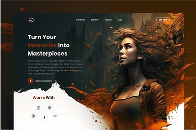 ai photo editor landing page 3d art fantasy graphic design landing page smooth ui ux visual effect
