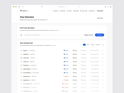 Active Domains active app design app ui app web domain product product design table ui ui design ui ux ux ux design web app
