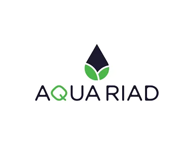 Water Drop & Leaf Logo For Agriculture Company Called AQUA RIAD bio branding graphic design logo nature plant ui water