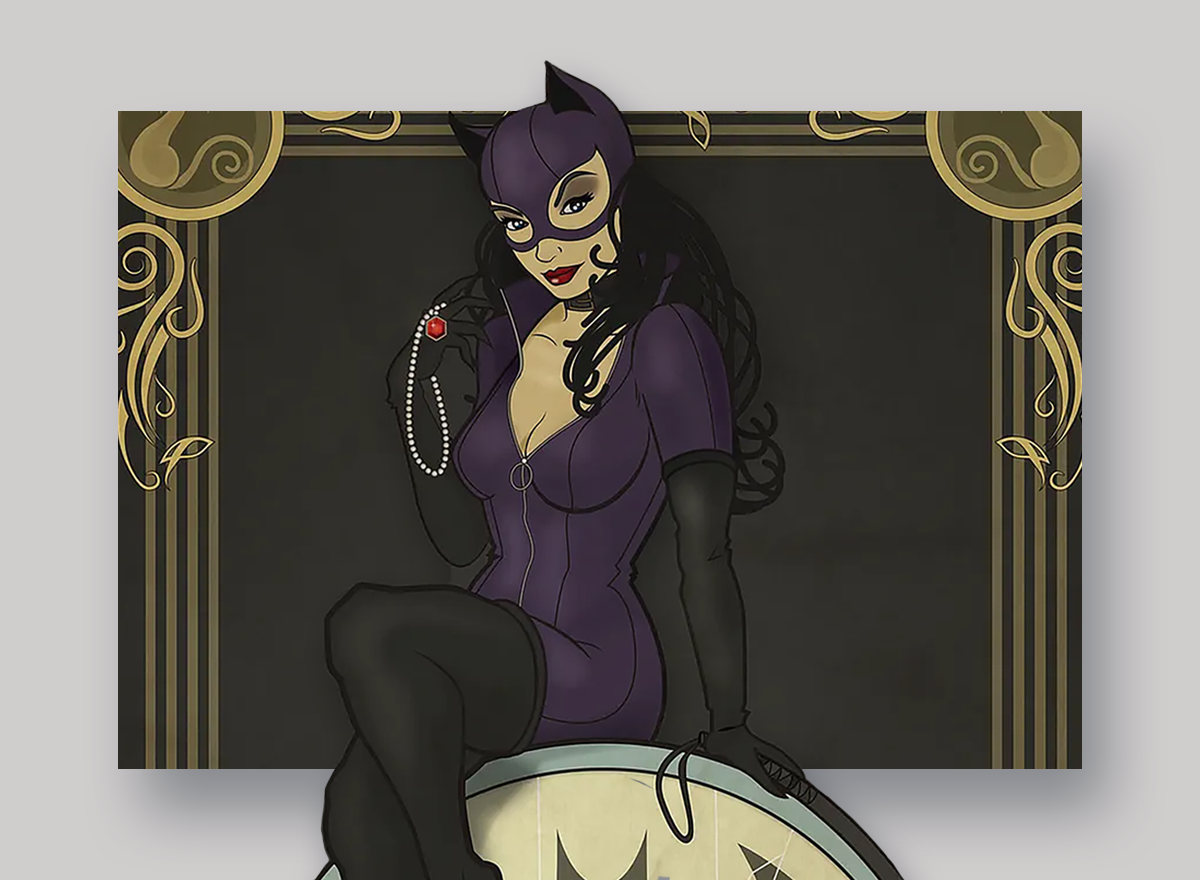 Catwoman in Art Nouveau 2 art history art nouveau batman catwoman character design comics dc comics design digital art digital illustration doodle drawing graphic design hero illustration selina kyle super hero super heroes superheroes villain