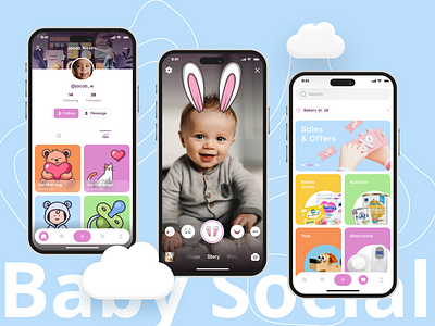 BBY Social Media App 3d android app app interface application baby branding childhood design family illustration ios iphone kid mobile app mockups parent pitchdeck social media ui