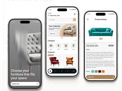 Furniture E-commerce App UI — Mobile Shopping Experience app design ecommerce app figma furniture app mobile app mobile ui shopping app ui ui design ux design