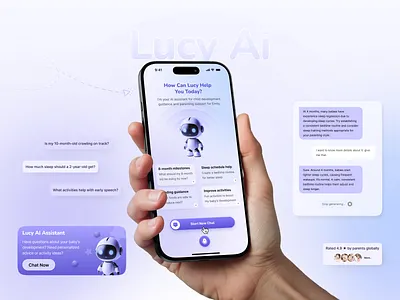 Ai App Design - Kids App ai app ai app design ai chatbot ai product ai robot app ui ux artificial intelligence baby app child app kids app light design mobile app mobile app ui ux modern app parenting app parents app tracking app voice assistant