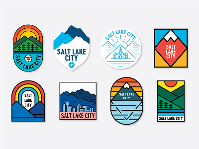 Salt Lake City Badges badge canyon city lake line logo mountain mountains salt lake city sego sego lily skyline slc utah
