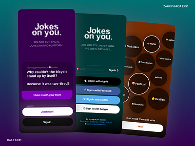 Daily UI #1 - Onboarding app branding dailyui design humor joke jokes logo social media