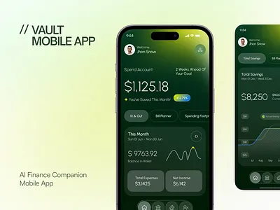 Vault — AI Finance Companion Mobile App UI UX Design banking mobile app budgeting app ui digital banking ui expense tracker ui finance app finance dashboard ui financial analytics app financial dashboard design fintech app ui fintech interface design fintech mobile app fintech product design investment app ui mobile app ui design mobile product design modern mobile ui money management app panzestudio personal finance app ux ui design