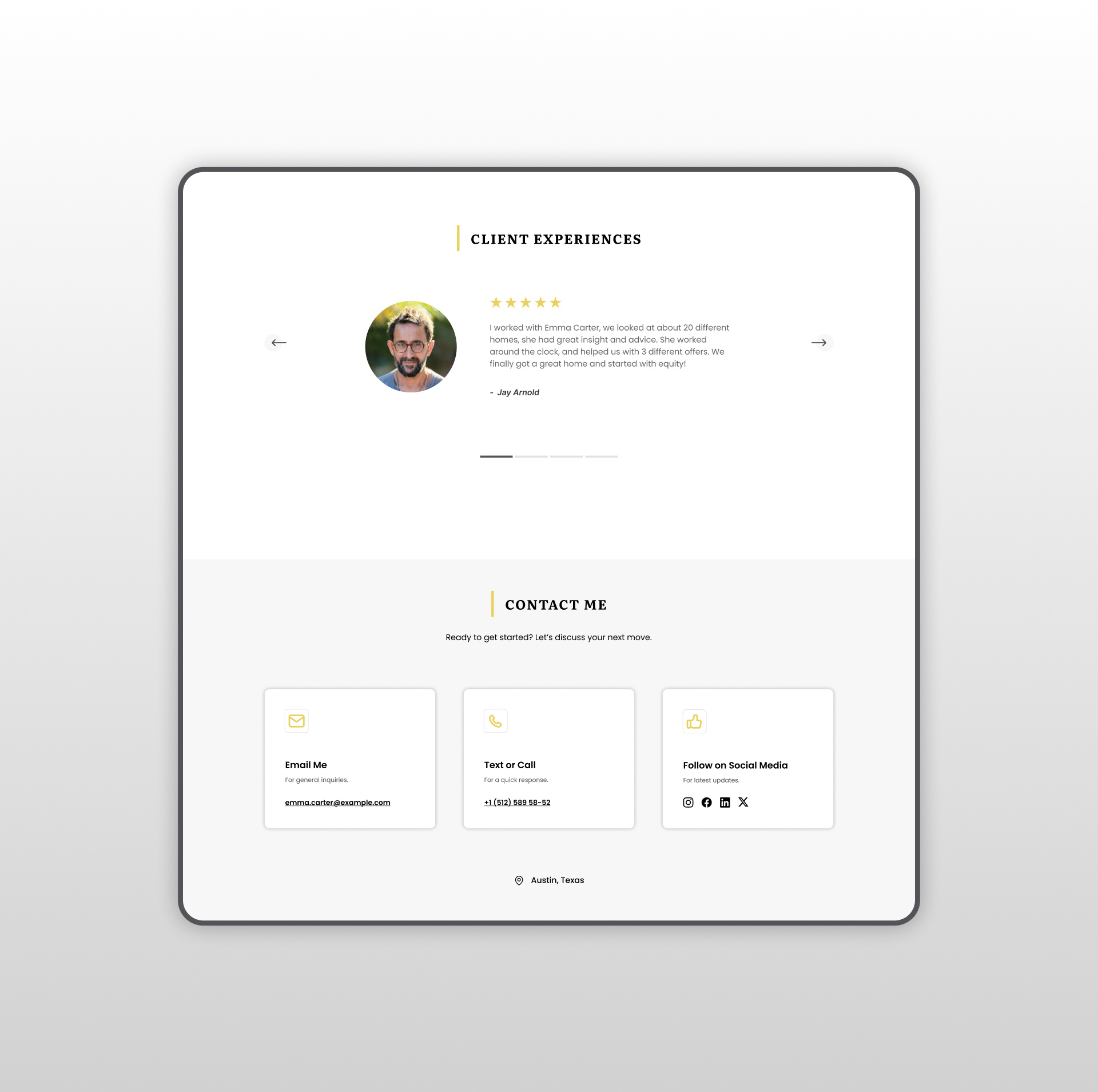 Testimonials & Contact - Real Estate Website business website client reviews contact form contact page landing page modern website real estate real estate website realtor testimonial testimonials ui design ux design web design