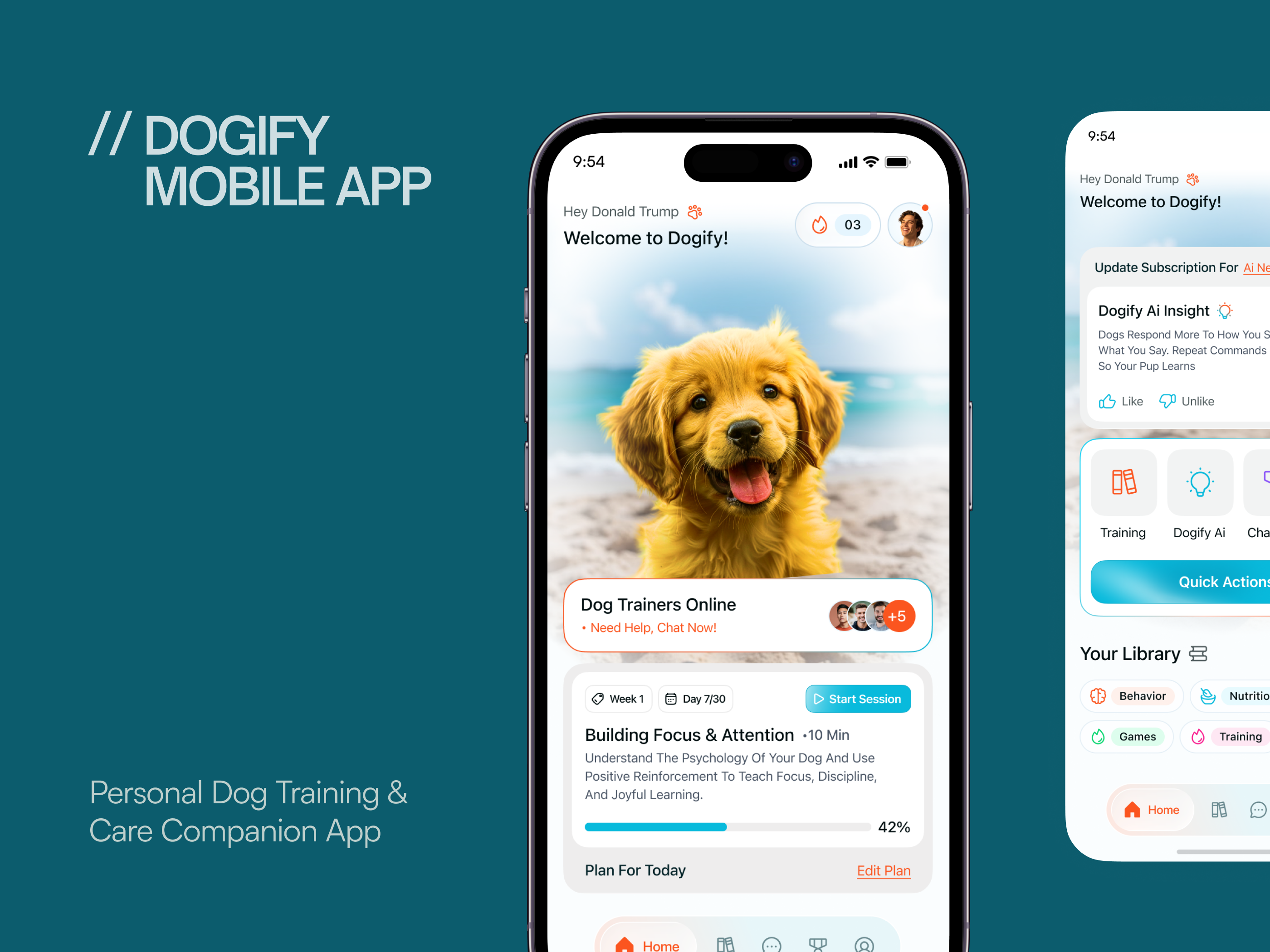 Example of Dog Training & Pet Care Companion Mobile App UI UX Design