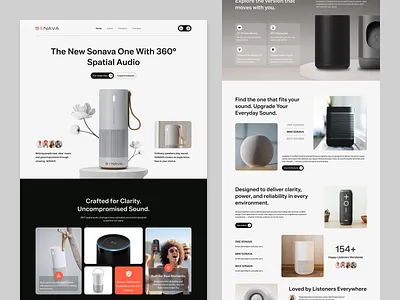 SONAVA – Speaker Product Landing Page app design branding case study dashboard explore for you graphic design landing page popular product design prototype sonava landing page sonava speaker web design speaker speaker web site uiux design user experience user interface web design wireframe