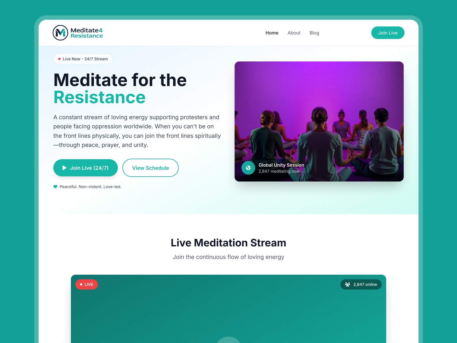 Meditate4Resistance Landing page