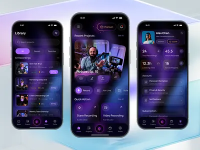 Studio-Quality Podcast Recording Mobile App Design app design entertainment app mobile app podcast app podcast mobile app product design recording app streaming video recording voice chat vstreaming app