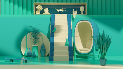 Letter /T/ #36daysoftypes 3d art chair colors design interior landing mint render scene