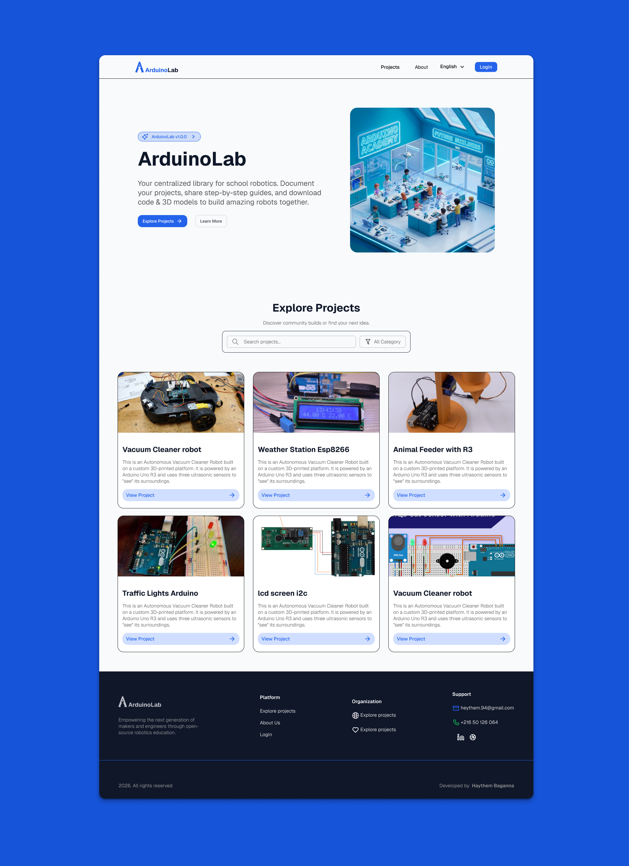 ArduinoLab: Empowering Rural STEM Education through Open-Source arduino branding creative illustration inpiration iot logo multilingual nextjs prototype responsive socialimpact stem tailwindcss tunisiadesign ui uxui vector webdesign
