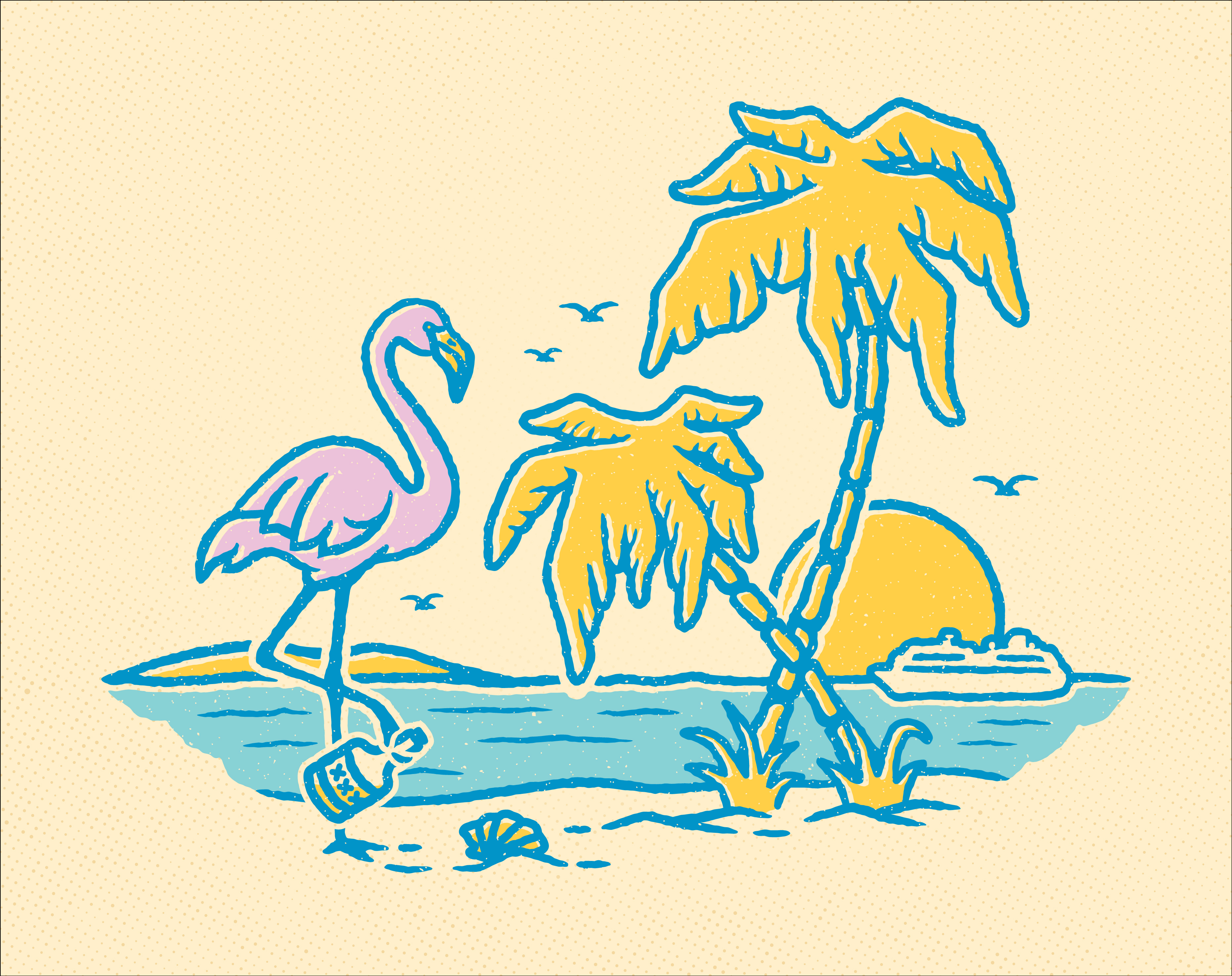 Island Run merch beach caribbean cruise cruise ship digital illustration flamingo graphic tee illustration merch palm trees rum vector