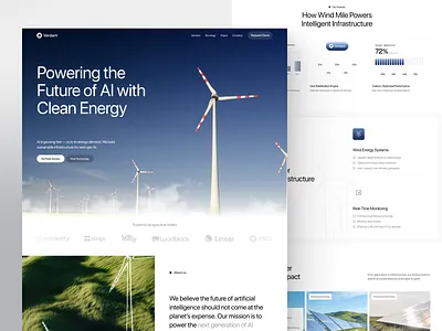 Verdant - Clean Energy for AI Landing Page ai ai infrastructur ai landing page artificial intelligence clean energy design digital product eco friendly geothermal green energy landing page minimalist power product design renewable landing page solar sustainable energy ui web design wind