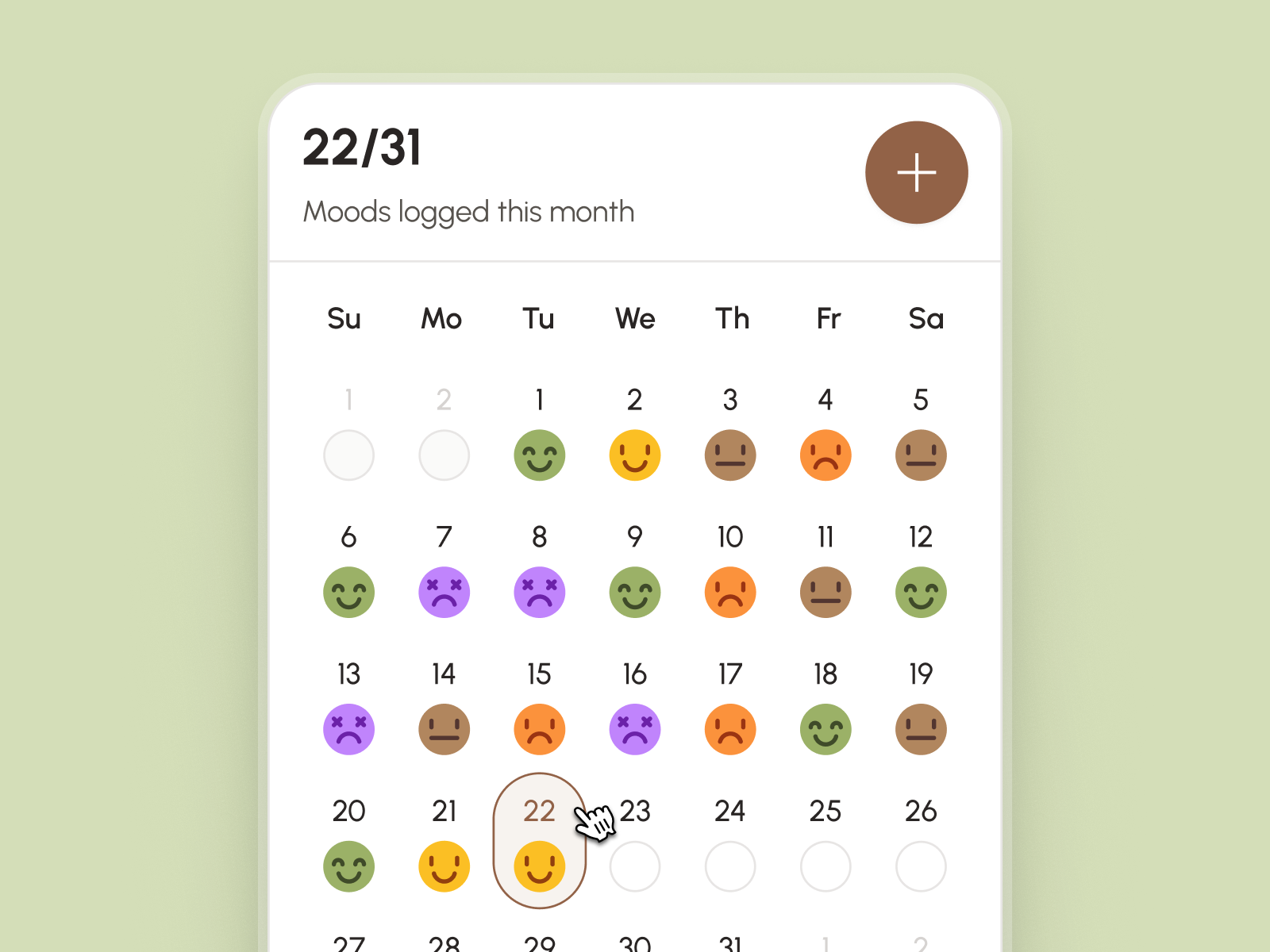 freud v3: AI Mental Health App - Mood Check-in Calendar Log UI
