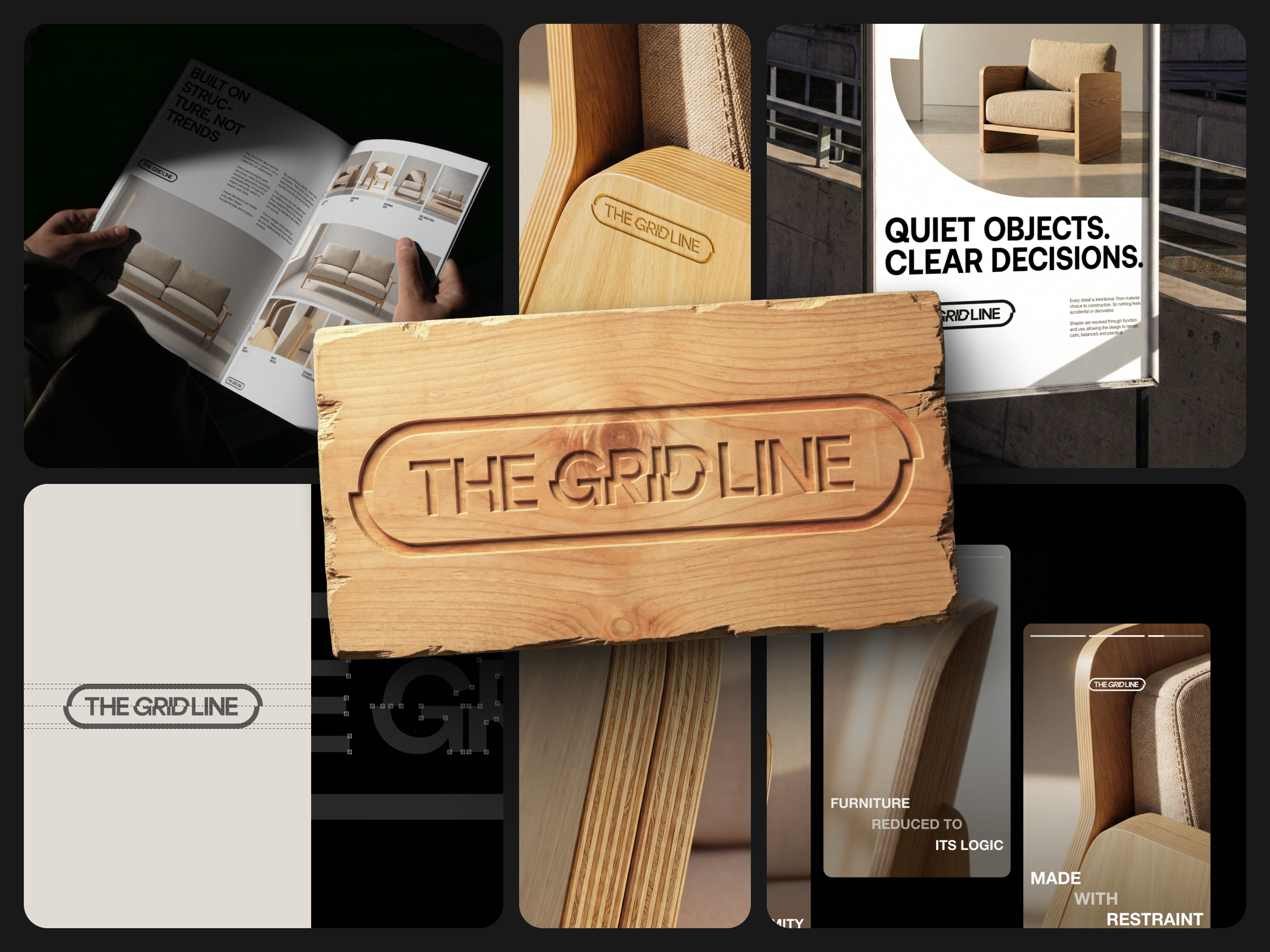 The Gridline - Minimal Furniture Brand Visual Identity brand identity brand identity design brand logo brand system branding decor furniture furniture brand interior design logo branding premium brand identity product brand design typography branding ui visual visual identity wood branding