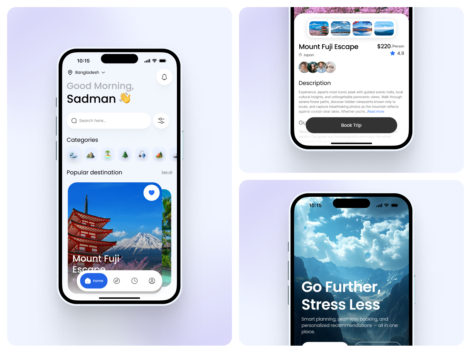 Travel Planning Mobile App app design booking platform card design destination discovery digital product experience platform interaction design interface design minimal design mobile app mobile ui product design tourism app travel app travel inspiration travel technology ui design user experience user interface ux design