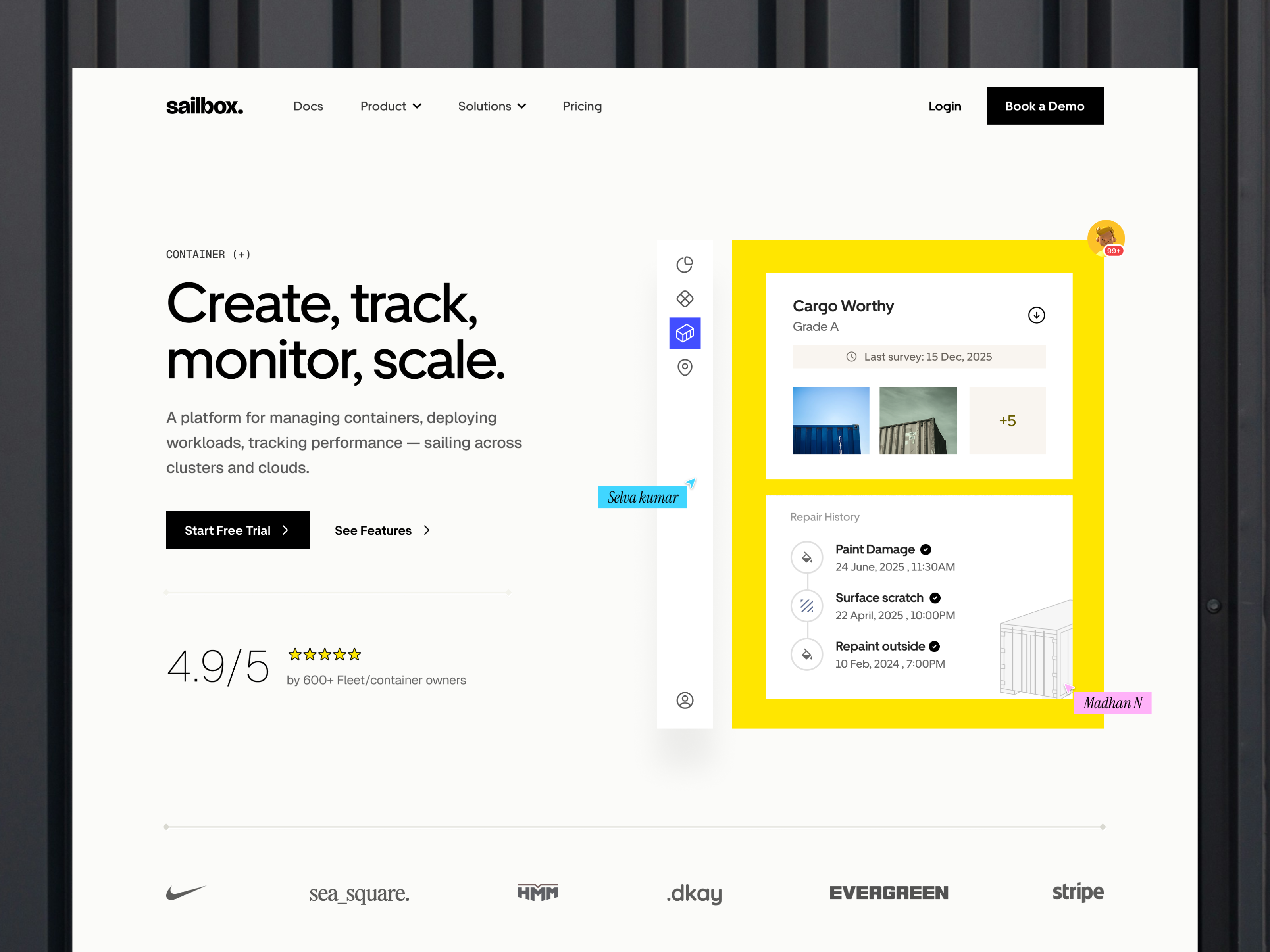 Sailbox Landing page - Hero Section b2b components container container management design framer framer landing page header hero section landing page logistics logo minimal product website saas sailbox template ui ux web