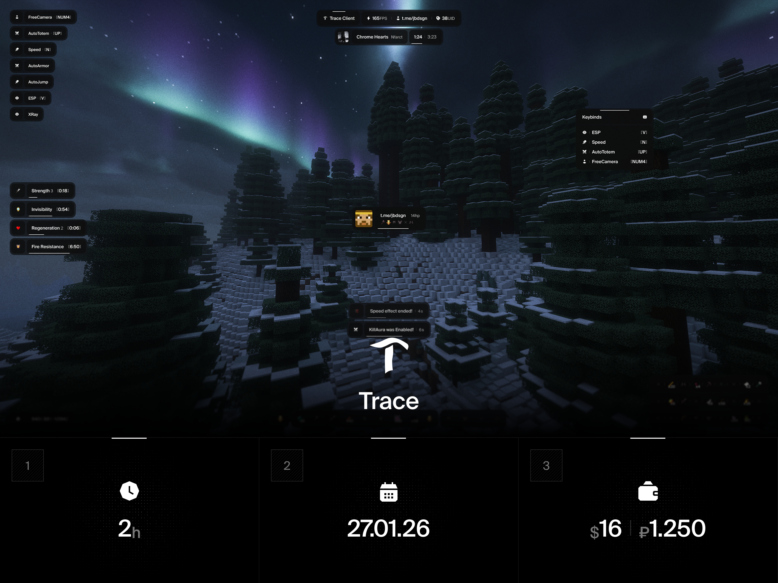 Trace cheat game hack hud minecraft ui uiux uix ux