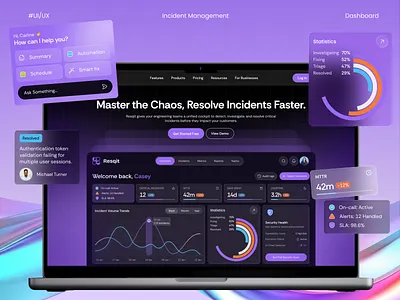 Incident Management Dashboard - SaaS UI admin ai dashboard ai powered analytics dashboard dashboard app dashboard design dashboard ui data data visualisation modern dashboard design saas saas dashboard saas website uxui web platform