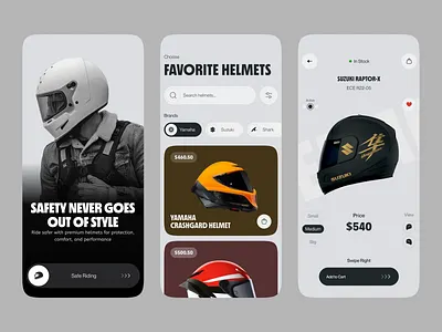 Gear Up: Helmet E-commerce App app design branding ecommerce helmet ios luxury minimalist mobile mobile app mobile app design motorcycle product design retail design saas shopping app sports sports app uiux user interface web design