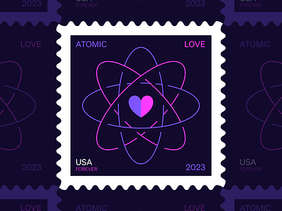 Atomic Love Stamp Design adobe illustrator atom atomic love electron heart icon icon design iconography illustration illustrator love postage stamp postal service stamp stamp art stamp design stamps usps valentines day vector