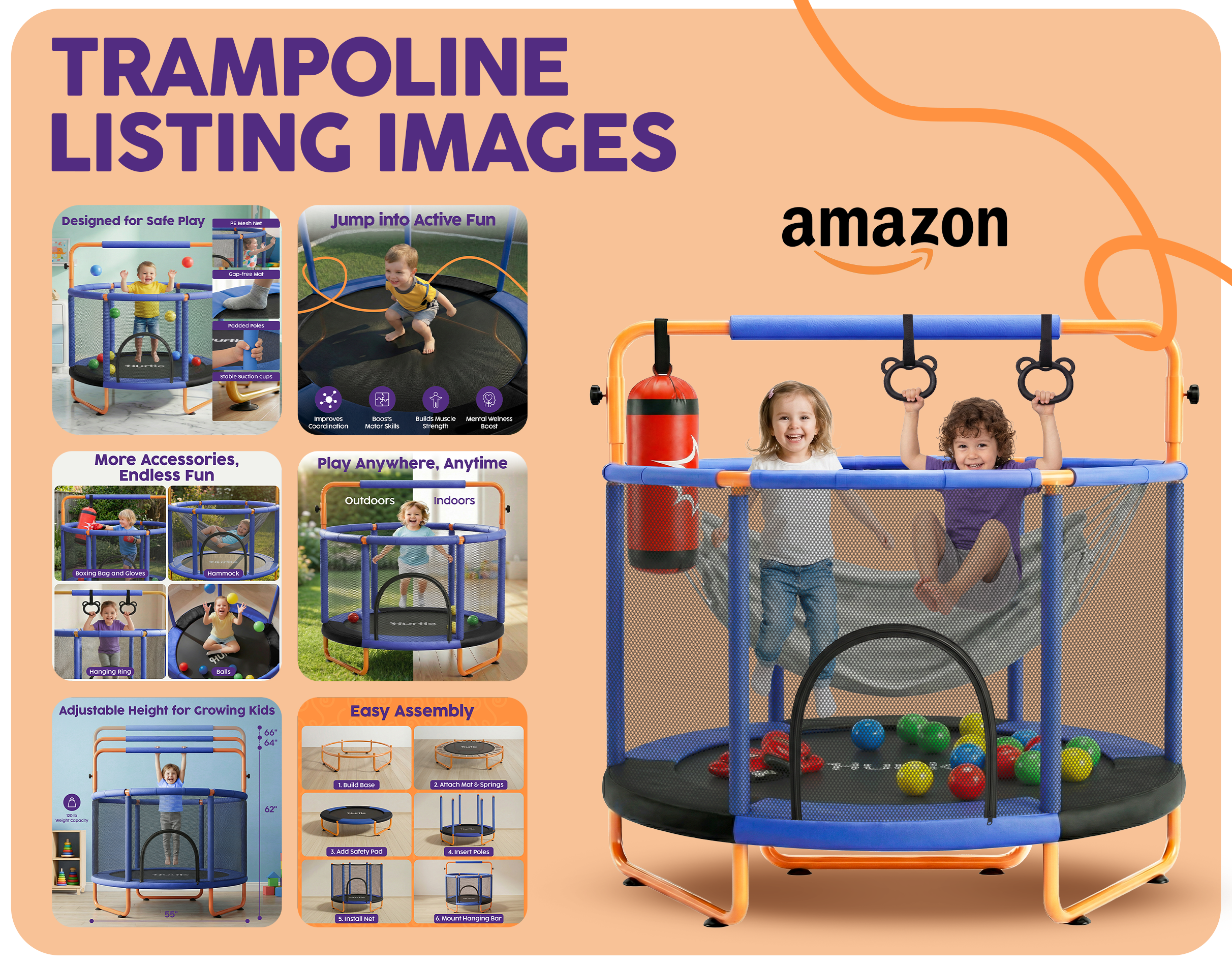Amazon Listing images | Kids Trampoline Infographic amazon amazon images amazon infographics ecommercedesign ecommercegraphics enhanced brand content graphic design infographics listing images trampoline