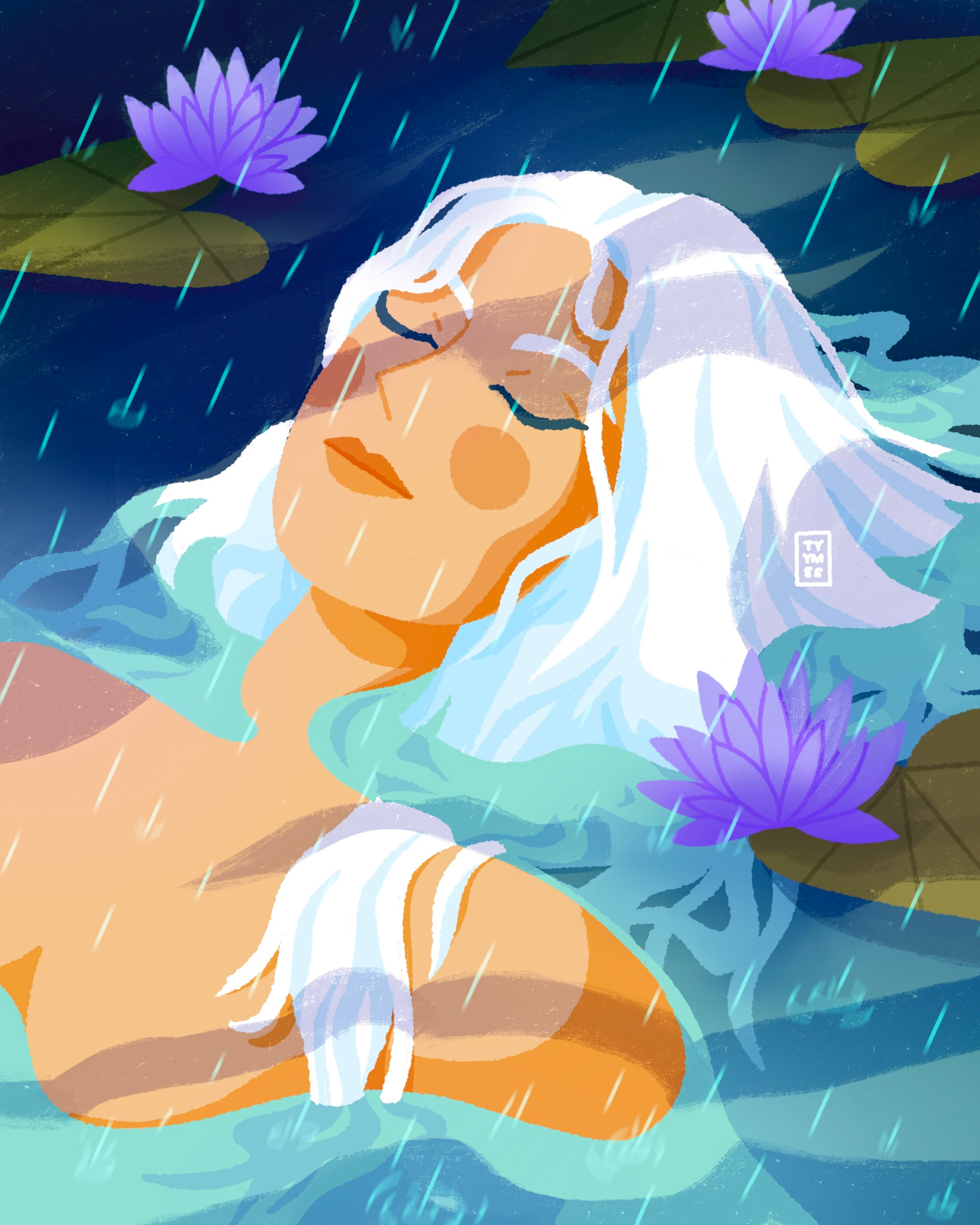 Finding my peace ✨ beautiful calm character design digital editorial illustration lake minimal nature peace pond procreate rain relaxing rest simple sleep water woman