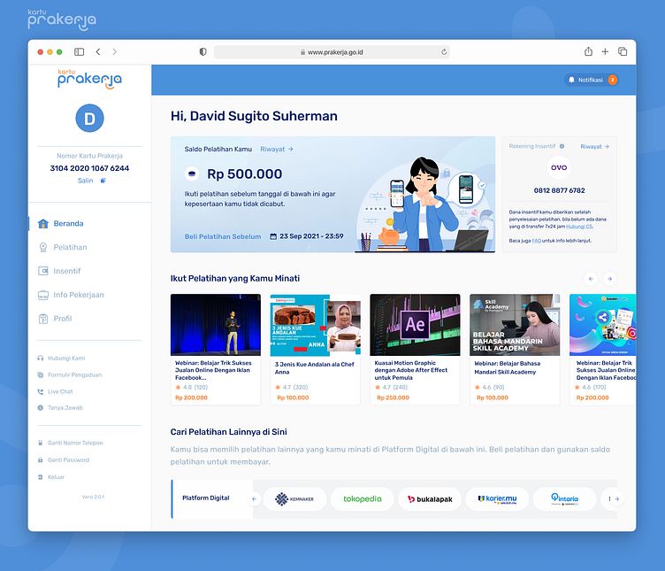 Dashboard Kartu Prakerja prakerja.go.id by Invinavi Studio on Dribbble