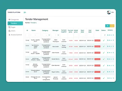Tender Management design ui ux web website