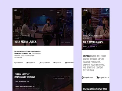 LISYN — Podcast Studio Website cinematic clean dark landing page design marketing minimal minimal web design modern podcast podcast studio podcast website professional studio studio website ui ux web web design website website development
