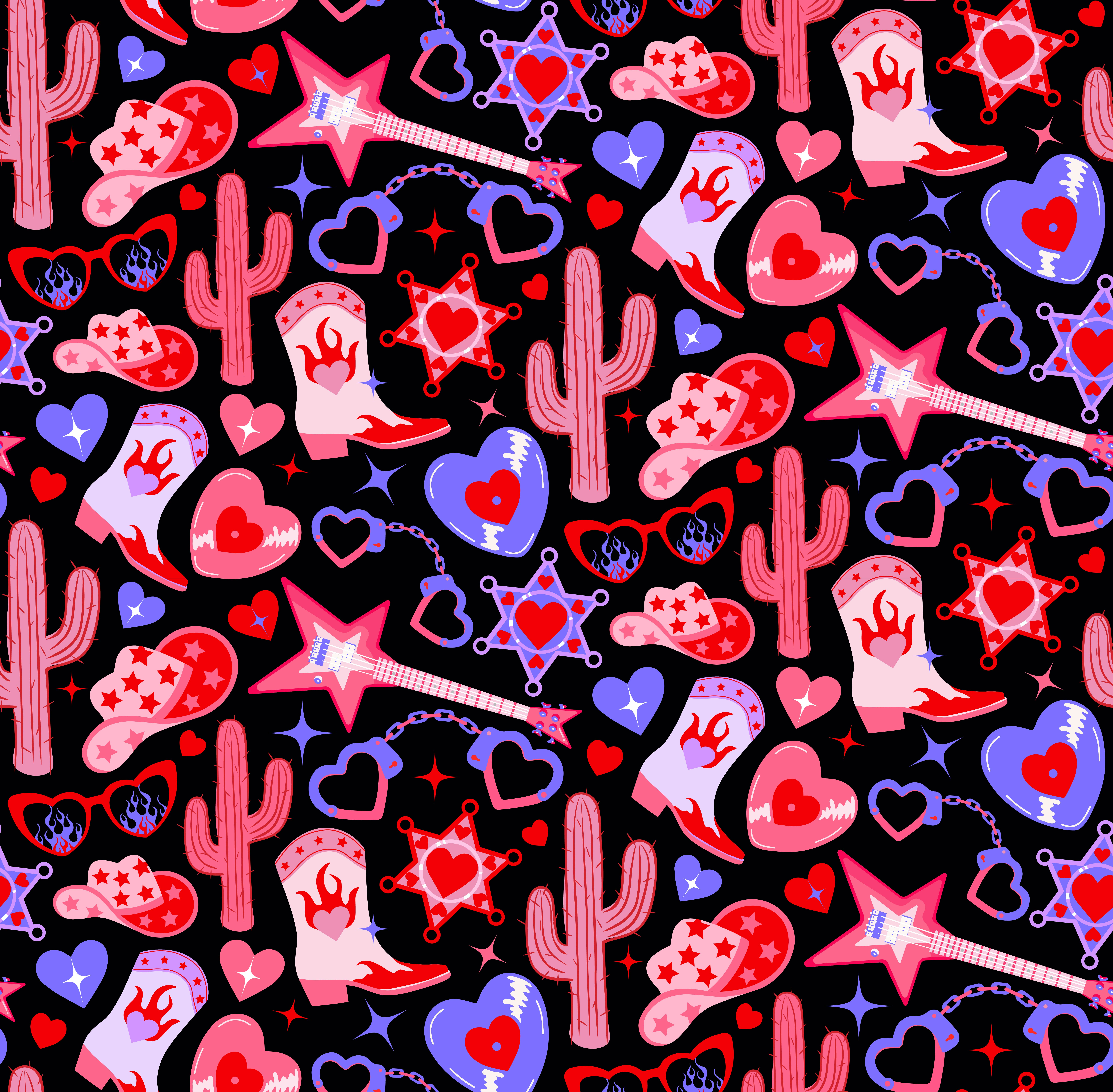 Cowgirl Western Seamless Pattern apparel design cowgirl fabric pattern fashion print gift wrap graphic illustration illustration pattern design pattern illustration print design repeat pattern retro western seamless pattern surface design surface pattern textile design vector illustration wallpaper pattern western western aesthetic