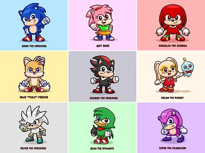 Sonic Characters🦔⚡🎮 animals arcade branding character comic cute doodle fast flat game gaming hedgehog icon illustration logo sonic sonic the hedgehog speed