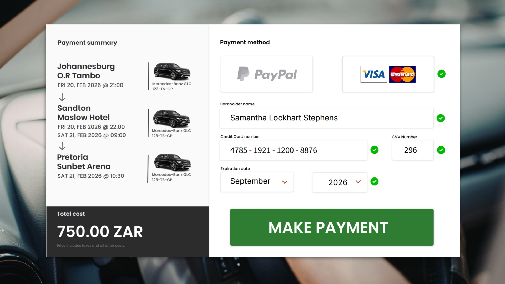 Private Ride Credit Card Checkout UI graphic design ui