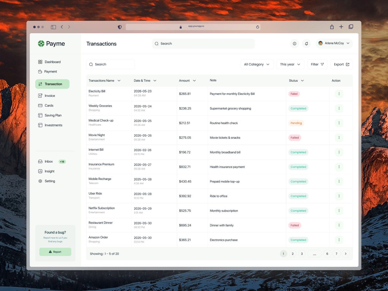 Example of Payme - Fintech Invoice Management Dashboard