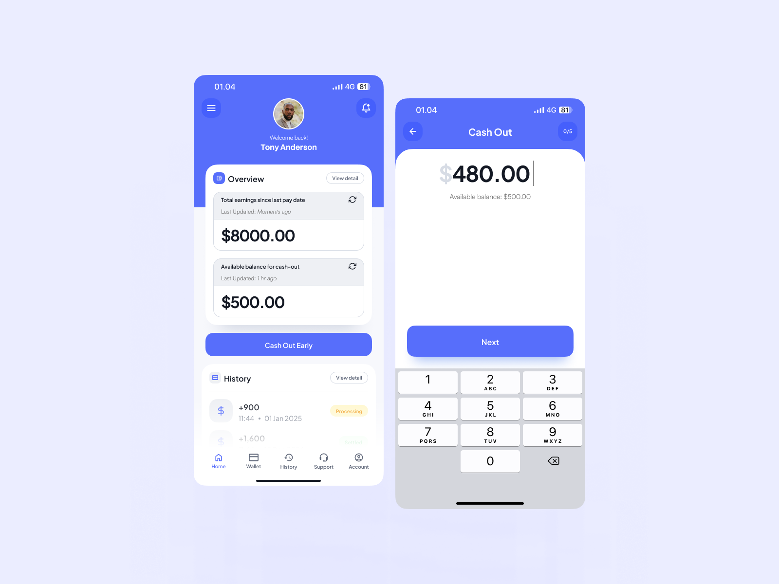 Paid Moment / Early wage access creative early pay figma fintech mobile app design payrol prototype splash screen ui wage
