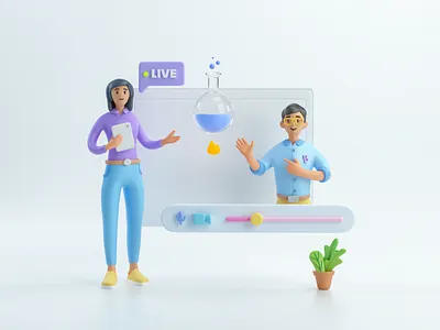 Onboarding Illustration 3d 3d art blue character chemistry cinema4d colorful cute education illustration learning live octane online player science teacher tutorial ui video