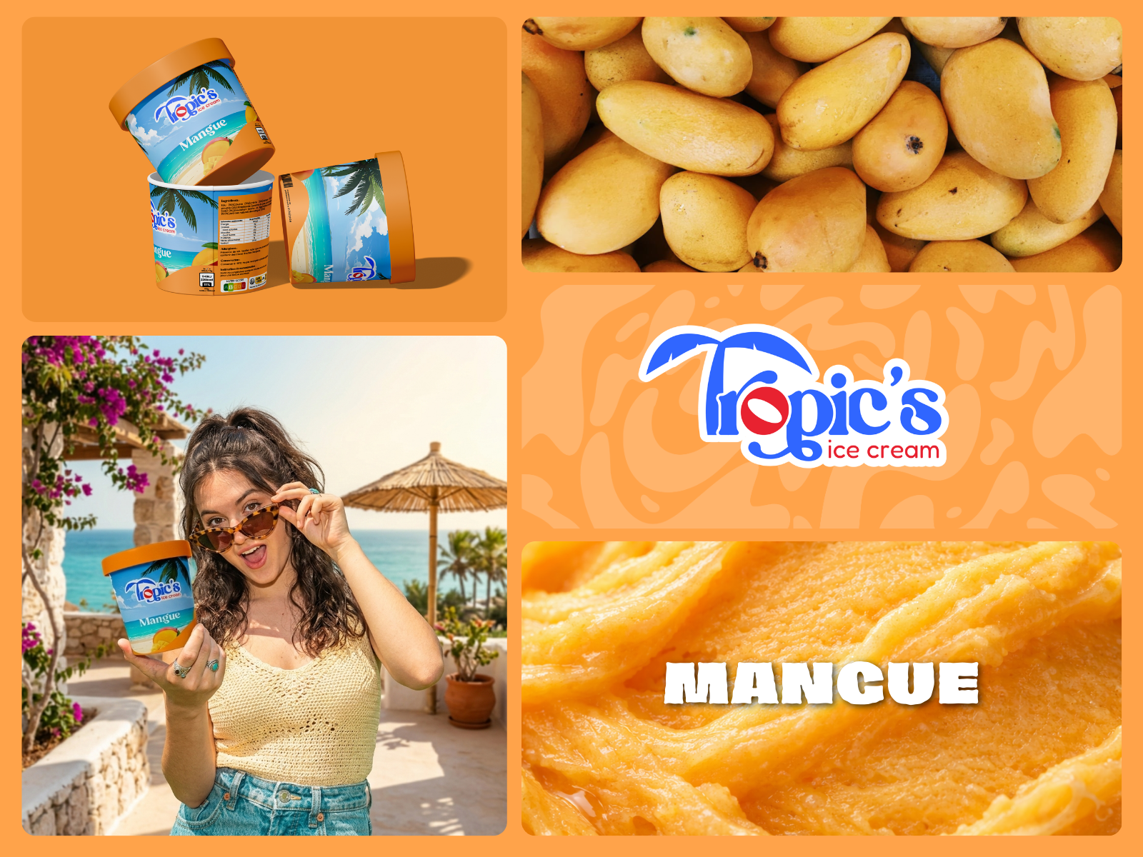Tropic’s Ice Cream — MANGO — Reunion Island art direction brand branding design food design graphic design ice cream ice cream packaging illustration logo mango mockup packaging concept product design visual identity