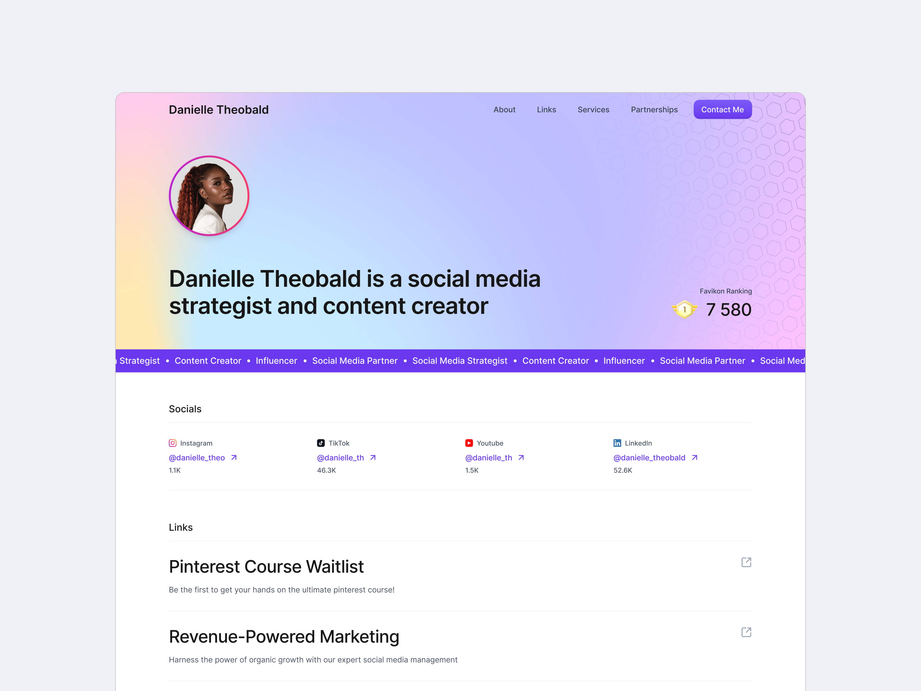 Creator's template page