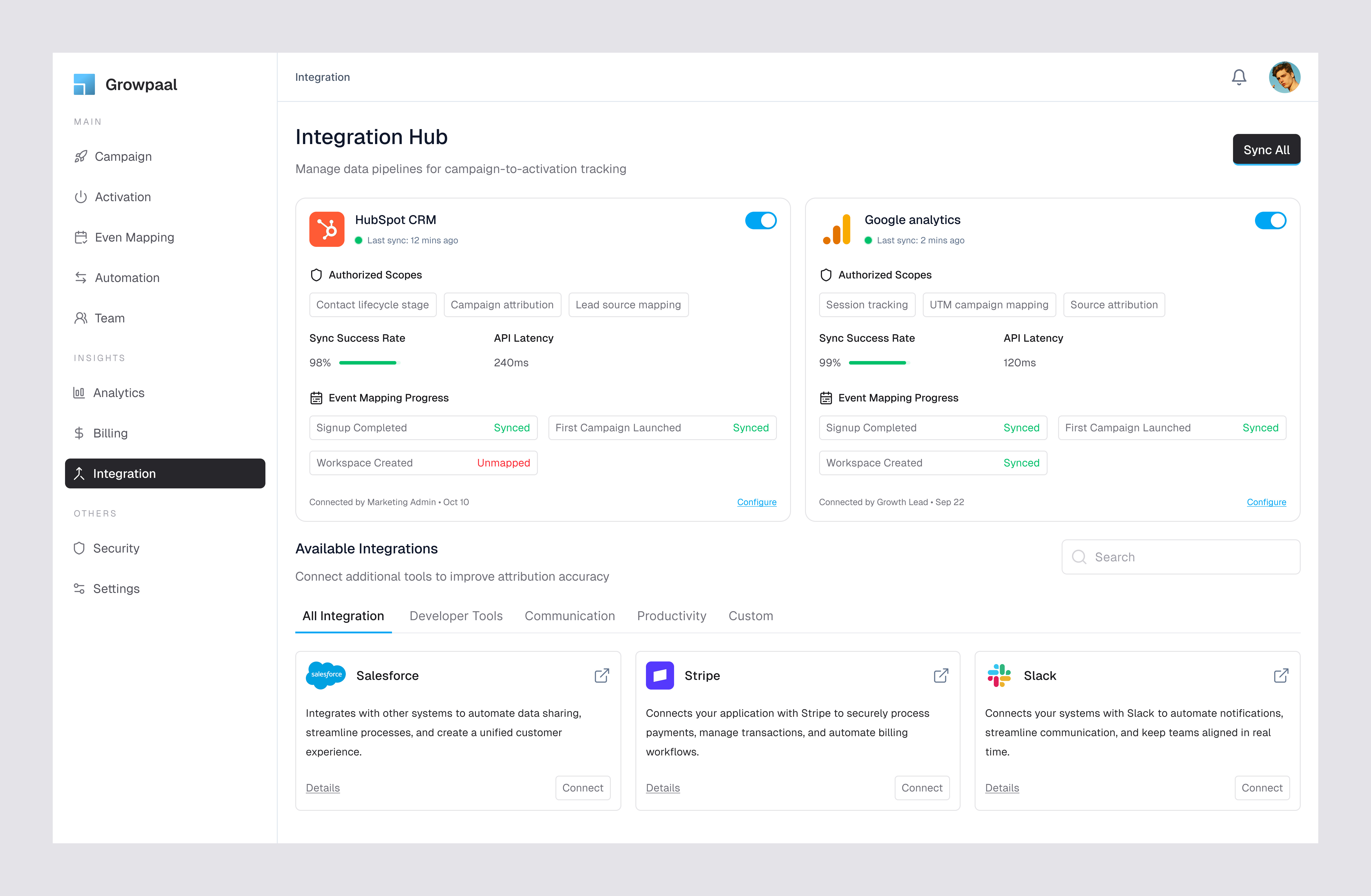 Integrations connect dribbble integrations sync syncup ui
