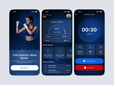 Modern Fitness Mobile App UI – Workout Tracker Design app ui design dark ui fitness app fitness dashboard fitness ui gym app health app ui health fitness mobile app design mobile interface mobile ui ui design ux design workout app workout tracker