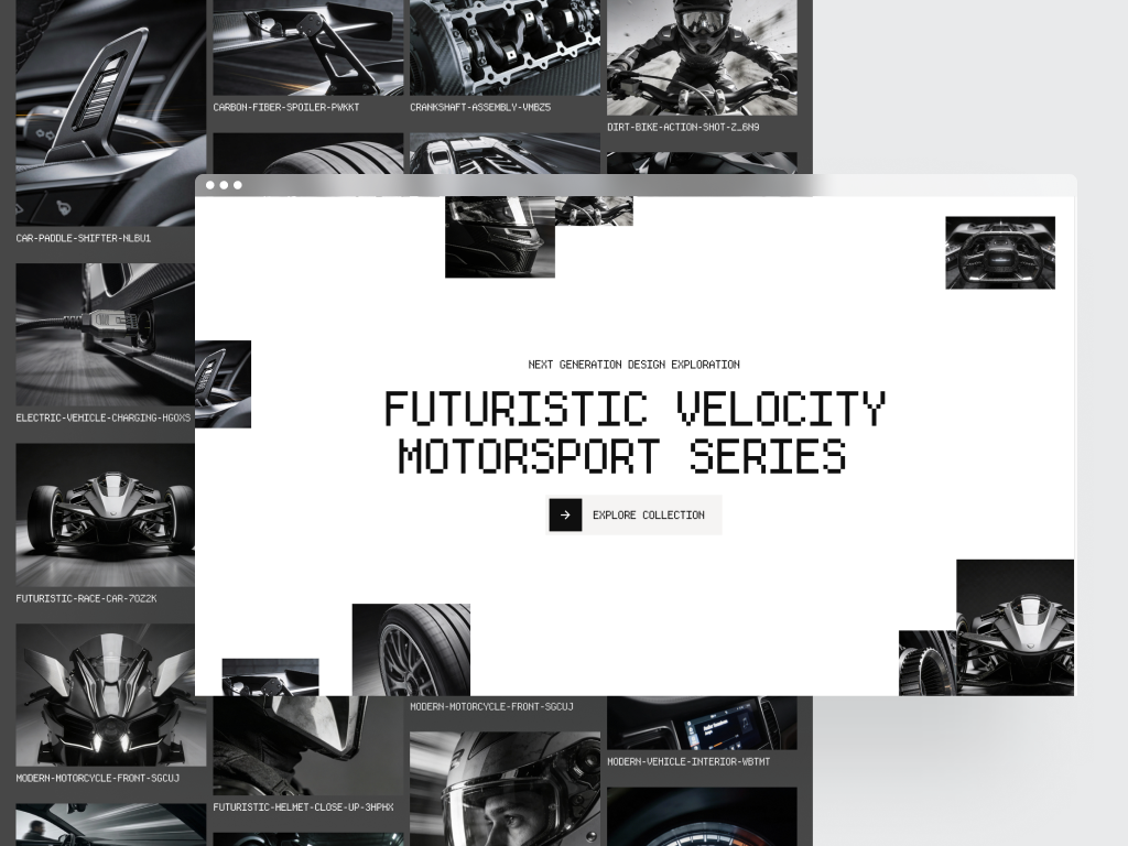 Futuristic Velocity Motorsport Series ai image animation web car framer futuristic motorsports image ai lummi motion graphics motorsports parallax efect web design web developer