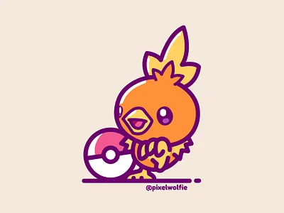 Torchic🔥 character character design chick cute gameboy illustration line art orange pokeball pokemon procreate retro torchic vector video games vintage
