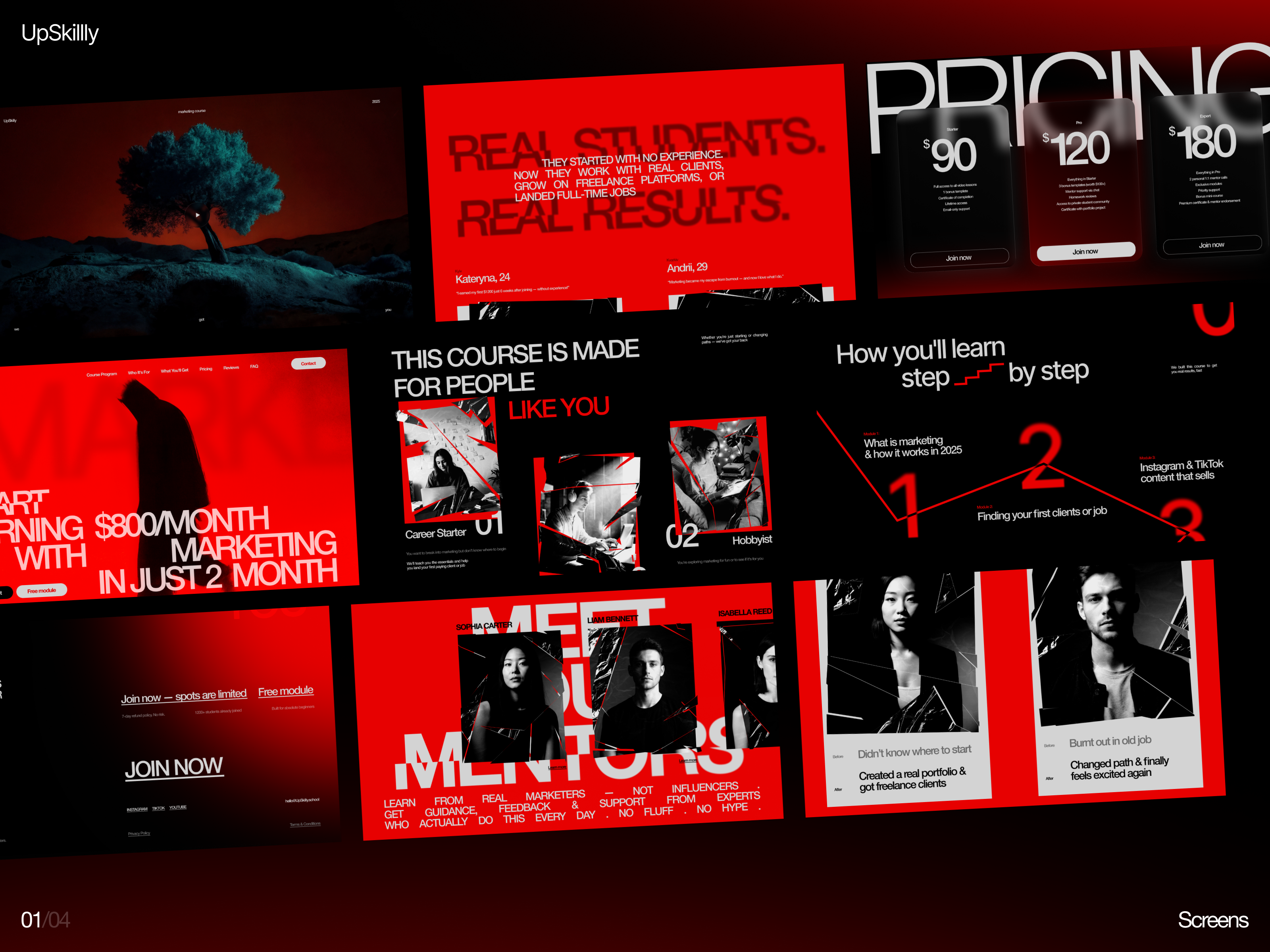 UI/UX Website for Online Marketing Course - UpSkilly education platform front end development landing page design marketing course online course website product design ui ux design web design webflow development website development