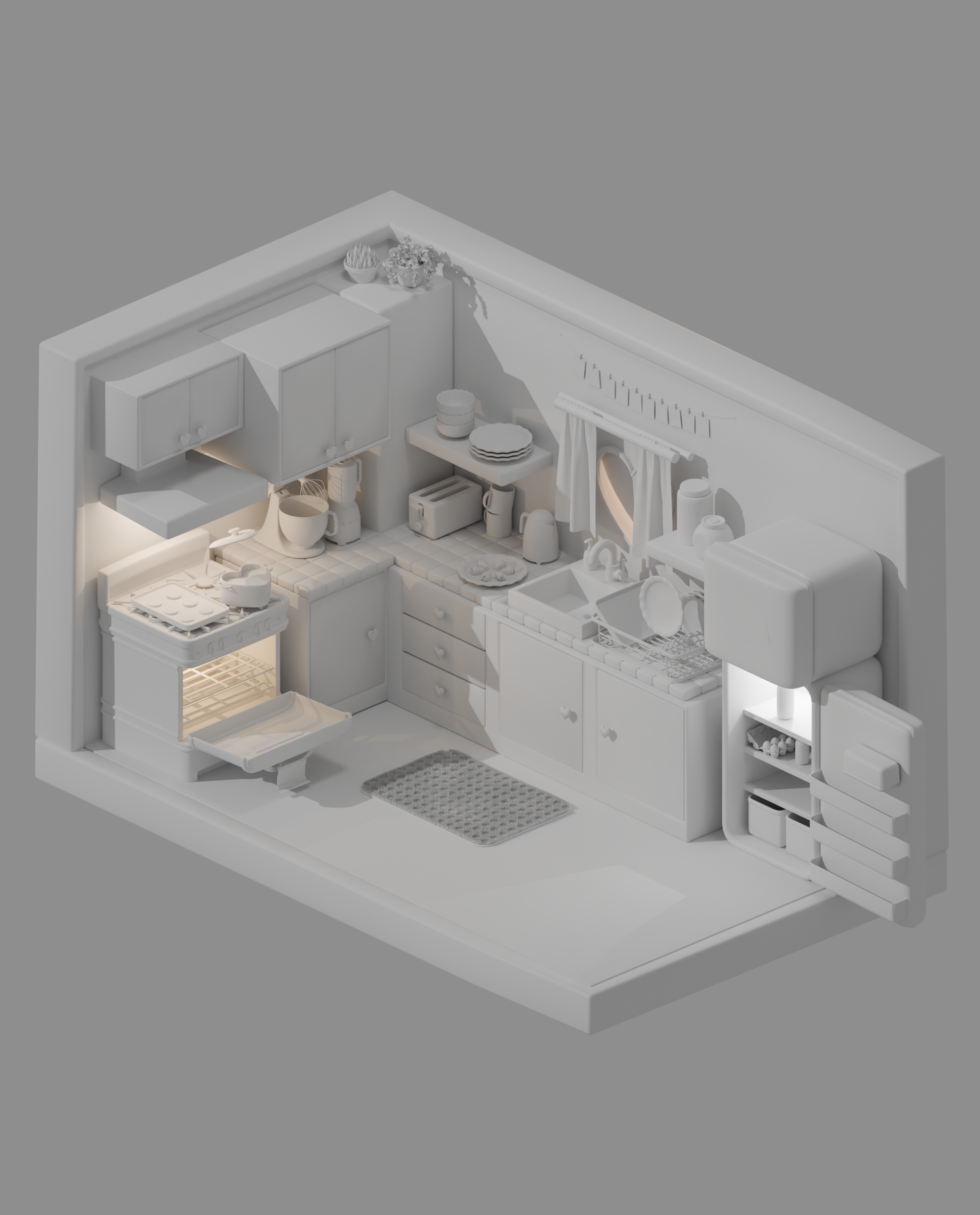 Isometric Valentines Kitchen | 3D Design 3d 3d modelling isometric motion graphics object design