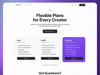 Landing page design for AI platform ai design ai designer ai landing page ai ui ux ai website digital product design digital product ui digital product ux music ai platform music ai website music uiux product landing page product ui ux product website saas ui saas ui ux saas ux saas website startup design