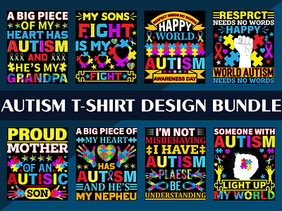 AUTISM T-SHIRT DESIGN BUNDLE autism awareness t shirt design autism t shirt design bundle autistic t shirt design bundle clothing fashion shirt design t shirt design typography